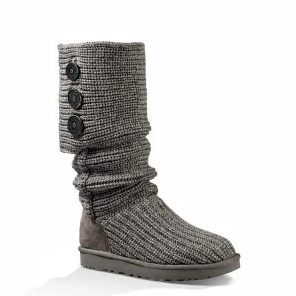 UGG Gray Knit Knee High Boots with 3 Buttons - RARE